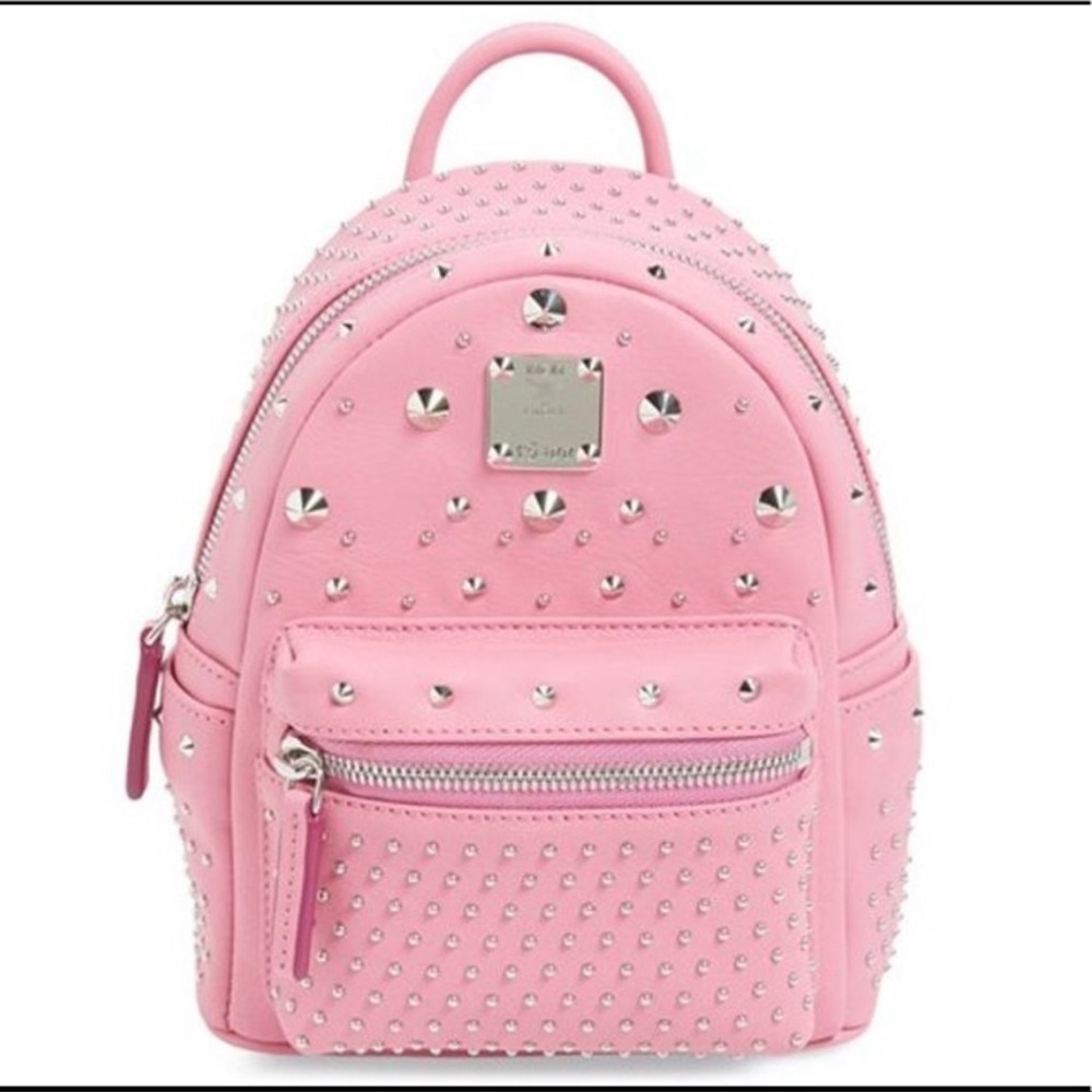 Mcm Pink Leather Studded Backpack